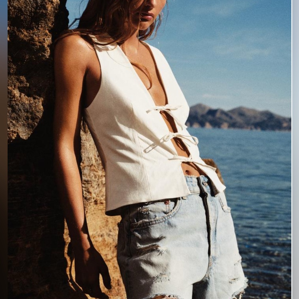 Zara White Tie-Up Sleeveless Top